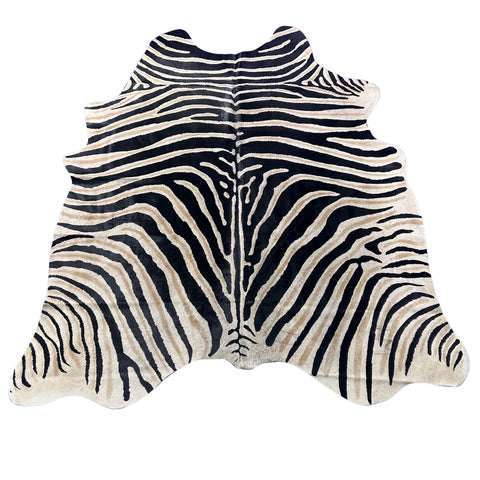 Genuine Zebra Print Cowhide Rug (background a bit grey/ fire brands) Size: 6.5x6 feet Z-271