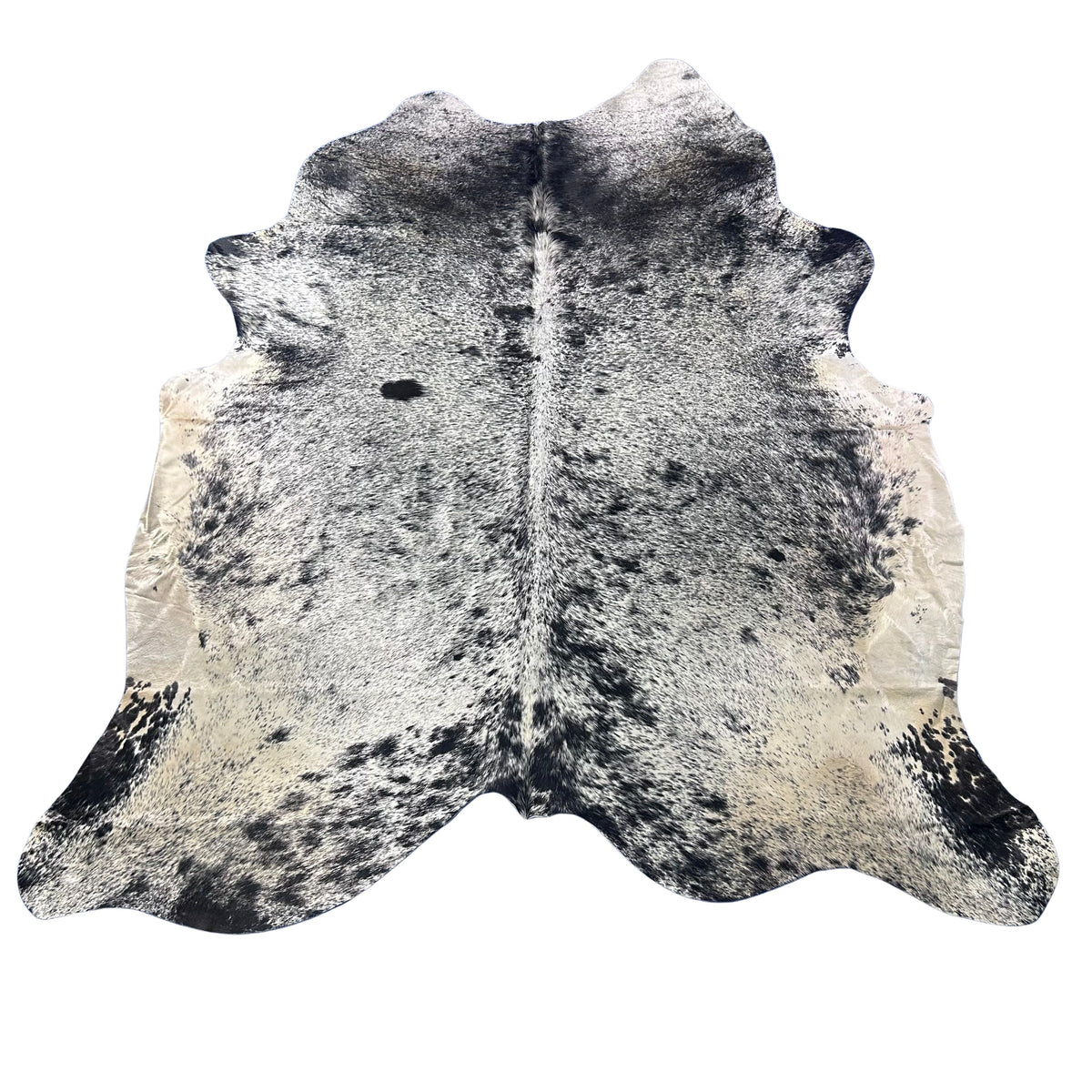 Salt & Pepper Black and White Cowhide Rug (background has some beige) Size: 8x7 feet Z-277