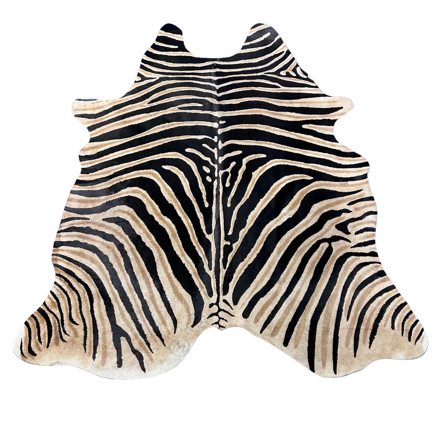 Genuine Zebra Print Cowhide Rug (darker background) Size: 7x6 feet Z-292