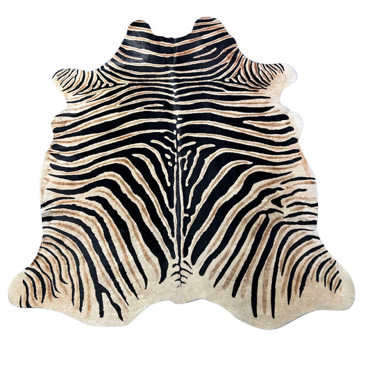 Genuine Zebra Print Cowhide Rug (darker background/ great quality!) Size: 7.5x6 feet Z-293