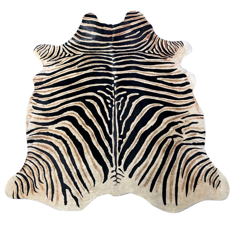 Genuine Zebra Print Cowhide Rug (darker background/ great quality!) Size: 7.5x6 feet Z-293