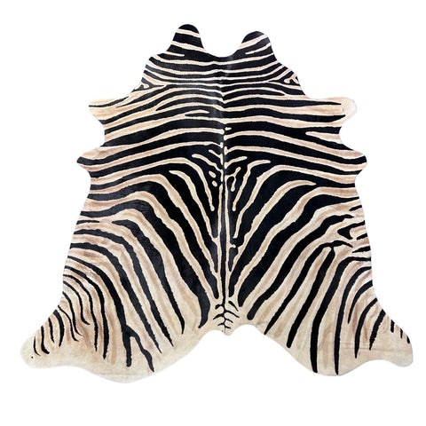 Genuine Zebra Print Cowhide Rug (some stripes are blurry) Size: 7x6 feet Z-295
