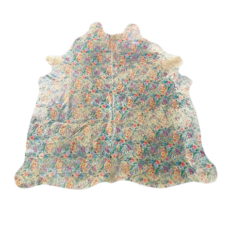 Floral Acid Washed Cowhide Rug Size: 7x7 feet Z-311