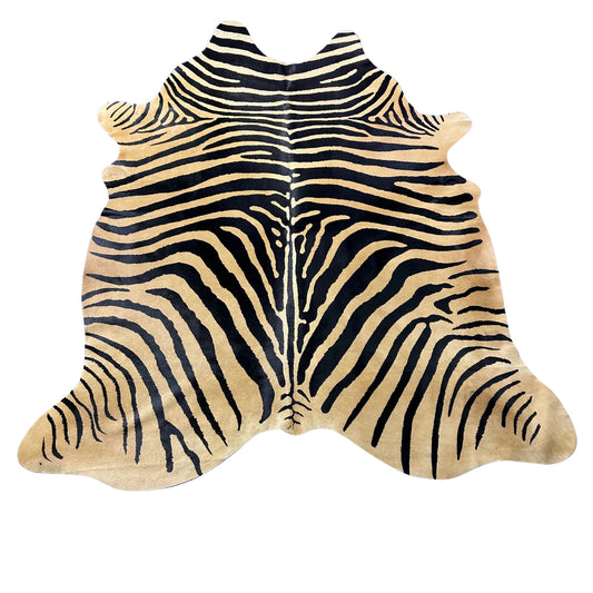 Genuine Zebra Print Cowhide Rug (beige background) Size: 7x6 feet Z-325