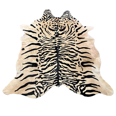 Tiger Print Cowhide Rug Size: 7x6 feet Z-339