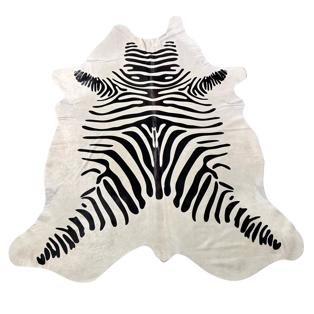 Zebra Print Cowhide Rug (white background/ 1 patch) Size: 8x6.5 feet Z-346