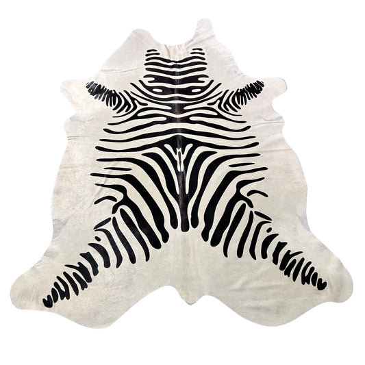 Zebra Print Cowhide Rug (white background/ 1 patch) Size: 8x6.5 feet Z-346