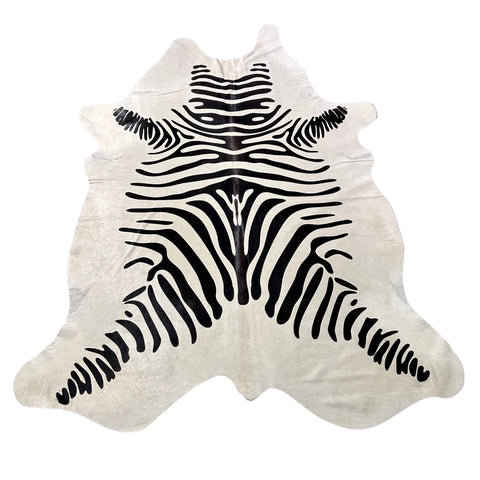 Zebra Print Cowhide Rug (white background/ 1 patch) Size: 8x6.5 feet Z-346