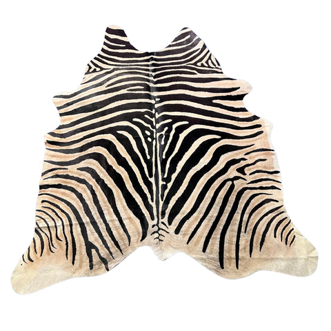 Genuine Zebra Cowhide Rug (background has a bit of light brindle) Size: 7x6 feet Z-351