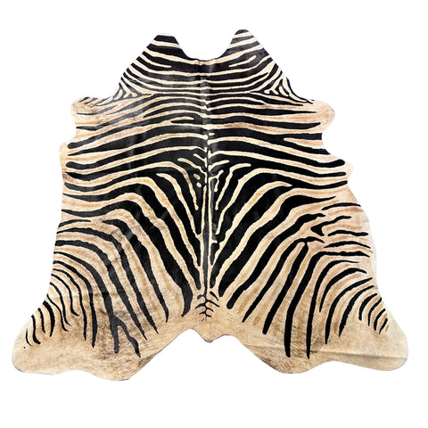 Genuine Zebra Cowhide Rug (background is a bit brindle) Size: 7.2x6 feet Z-353