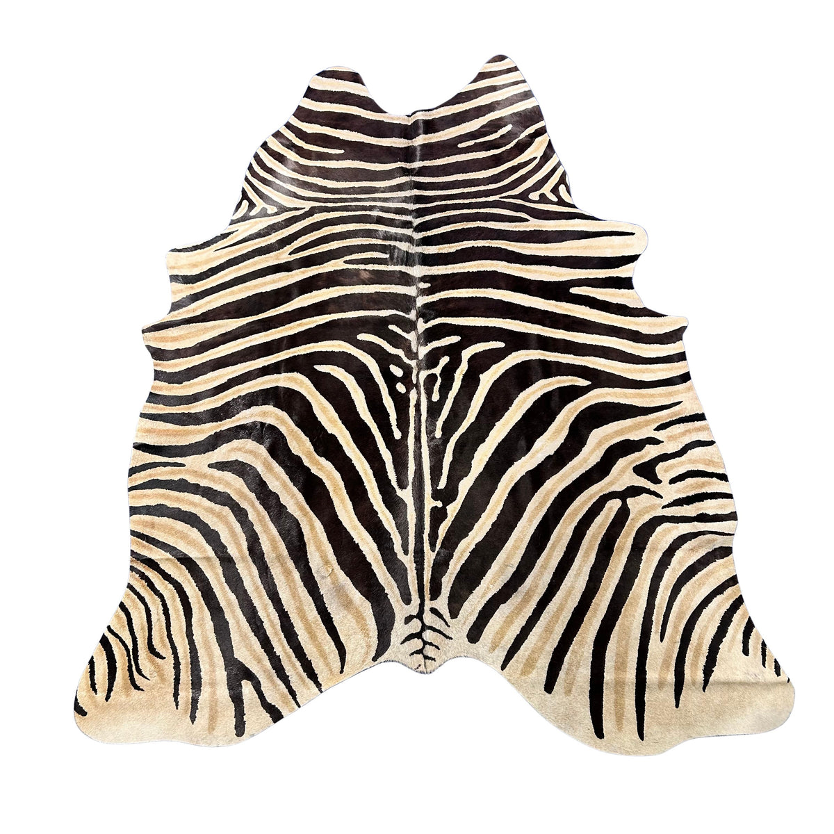 Genuine Zebra Cowhide Rug (background has a bit grey/ 1 small patch) Size: 7.5x5.5 feet Z-354