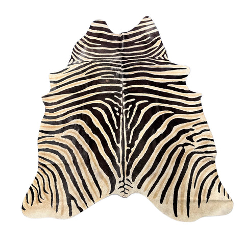 Genuine Zebra Cowhide Rug (background has a bit grey/ 1 small patch) Size: 7.5x5.5 feet Z-354