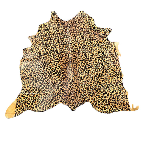 Leopard Print Cowhide Rug (shape is a bit jagged at the bottom) Size: 7x6.5 feet Z-358