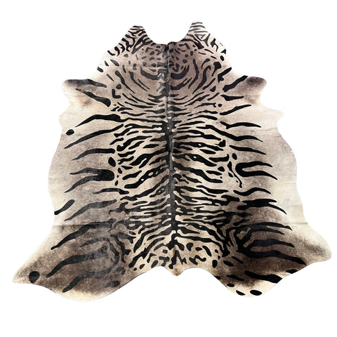 Java Tiger with Grey Background Cowhide Rug Size: 7.2x6 feet Z-362