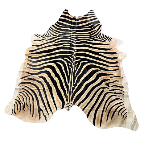 Genuine Zebra Print Cowhide Rug Size: 7.7x6.5 feet Z-367
