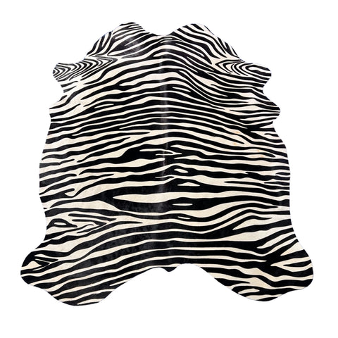 Zebra Print Cowhide Rug (some beige spots) Size: 7x6 feet Z-376