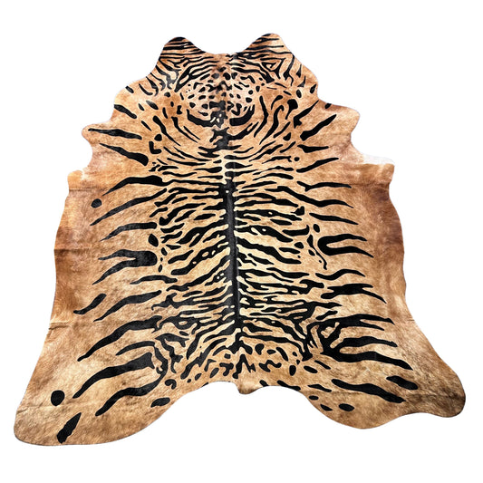 Java Tiger with Medium Brindle background Cowhide Rug Size: 8x6.5 feet Z-386