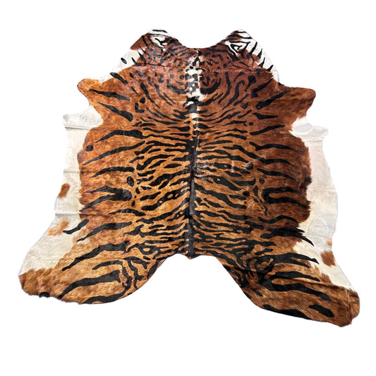 Java Tiger Cowhide Rug with Longish hair Size: 7x6.2 feet Z-387