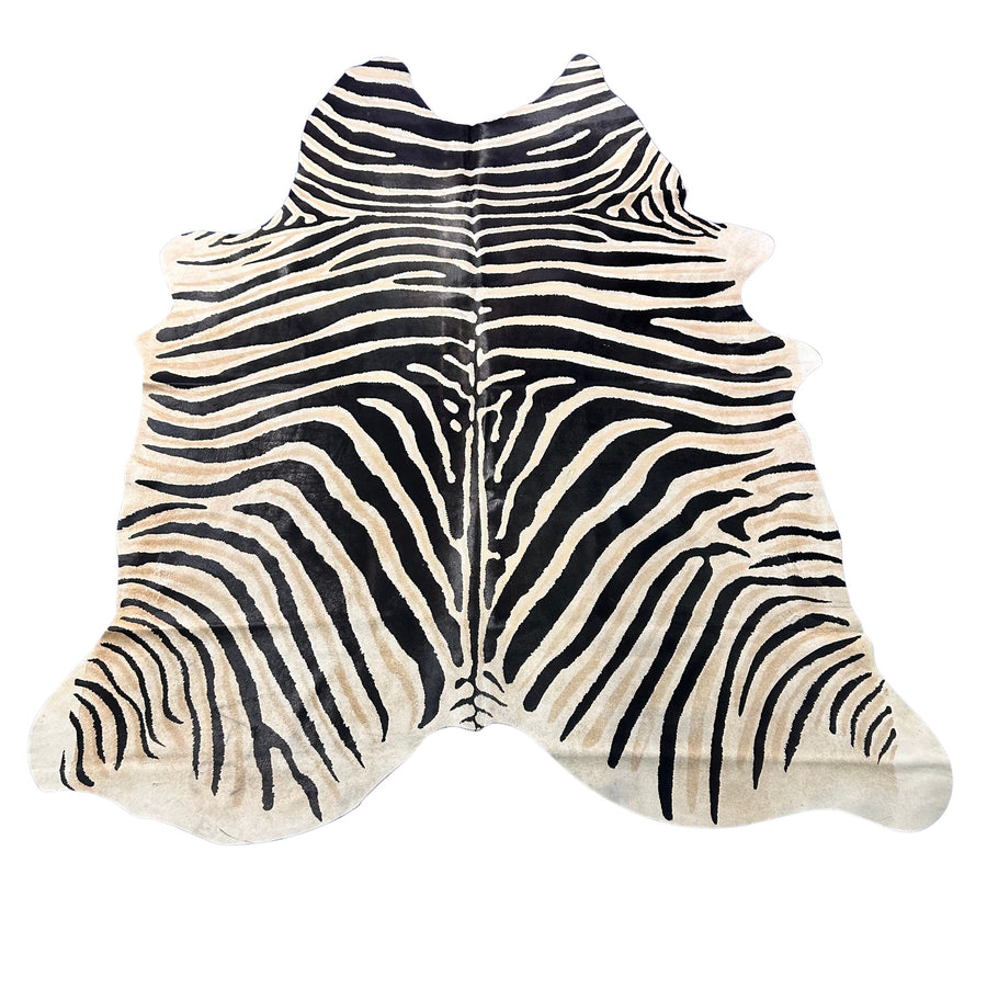 Genuine Zebra Print Cowhide Rug (1 small patch) Size: 7.5x6.5 feet Z-393