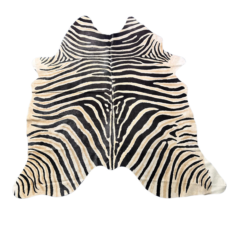 Genuine Zebra Print Cowhide Rug (some fire brands) Size: 7x6 feet Z-394