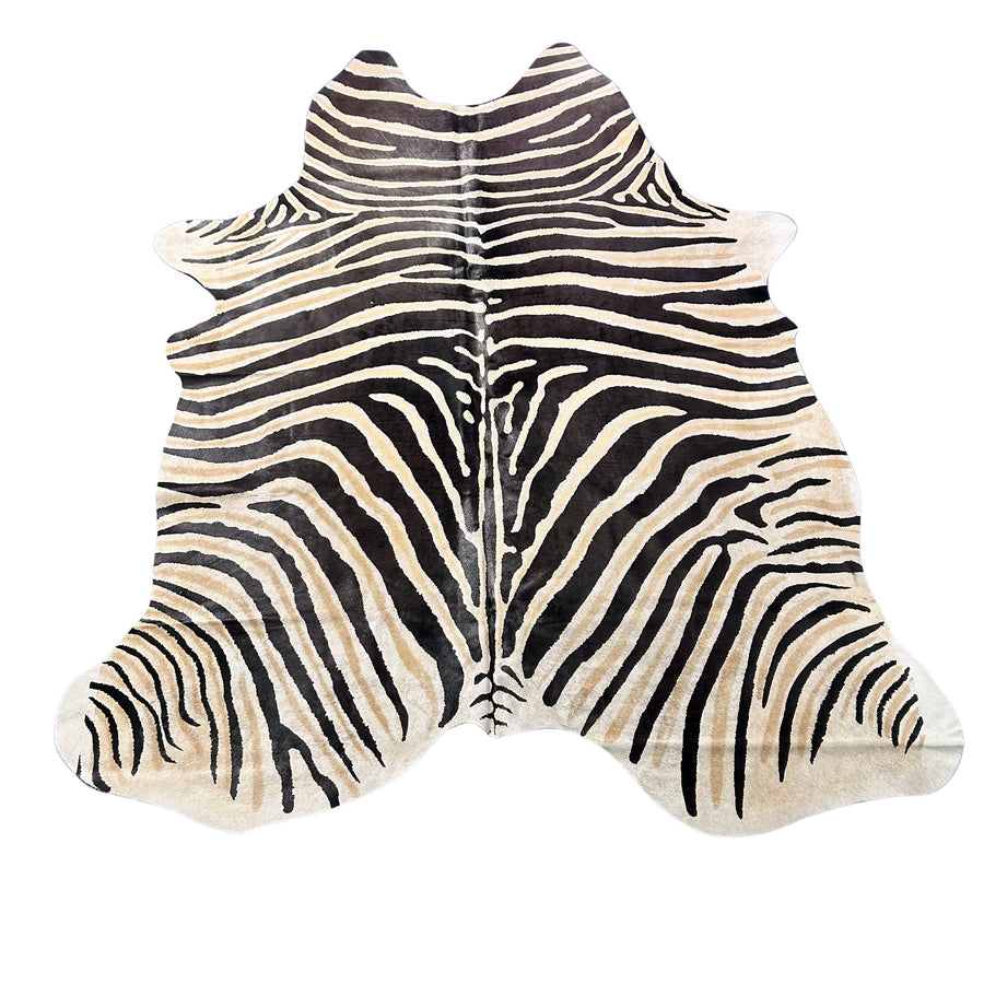 Genuine Zebra Print Cowhide Rug (1 small patch) Size: 7x6 feet Z-395