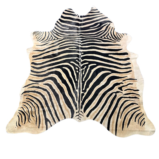 Genuine Zebra Print Cowhide Rug (Darker Inner Stripes/1 small patch) Size: 8x6.5 feet Z-397