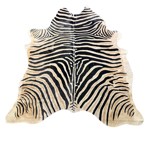 Genuine Zebra Print Cowhide Rug (Darker Inner Stripes/1 small patch) Size: 8x6.5 feet Z-397