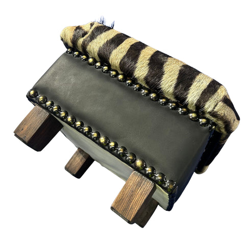 Real Zebra Skin Ottoman Cube 9 H X 13 X 13" Zebra Skin Hair-on Foot Stool