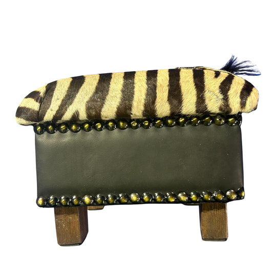 Real Zebra Skin Ottoman Cube 9 H X 13 X 13" Zebra Skin Hair-on Foot Stool
