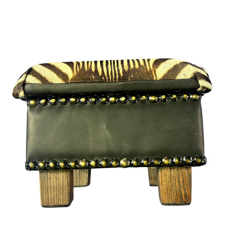 Real Zebra Skin Ottoman Cube 9 H X 13 X 13" Zebra Skin Hair-on Foot Stool