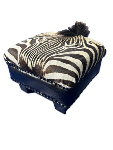 Real Zebra Skin Foot Stool 9 H X 13 X 13" Africa Zebra Skin Hair-on Mini Ottoman