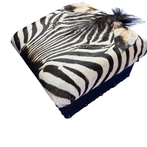 Real Zebra Skin Ottoman Cube 9 H X 13 X 13" Zebra Skin Hair-on Foot Stool