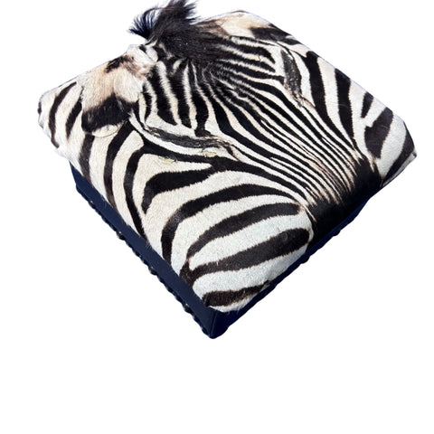 Real Zebra Skin Ottoman Cube 9 H X 13 X 13" Zebra Skin Hair-on Foot Stool