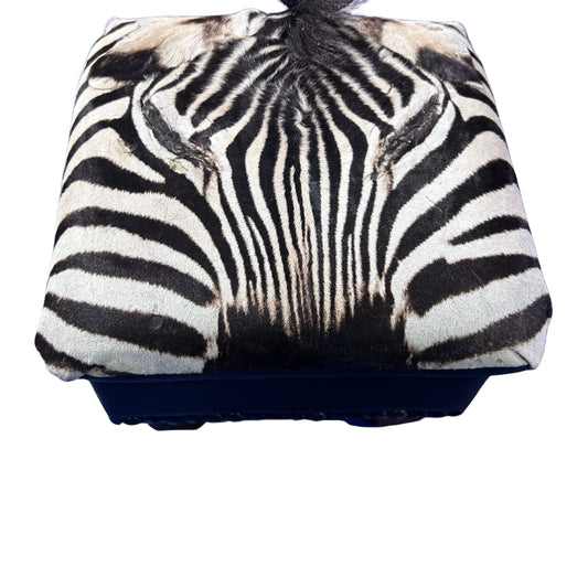 Real Zebra Skin Ottoman Cube 9 H X 13 X 13" Zebra Skin Hair-on Foot Stool