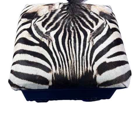 Real Zebra Skin Ottoman Cube 9 H X 13 X 13" Zebra Skin Hair-on Foot Stool