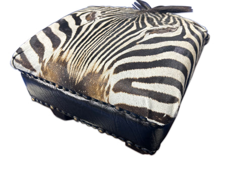 Real Zebra Skin Foot Stool 9 H X 13 X 13" Africa Zebra Skin Hair-on Mini Ottoman