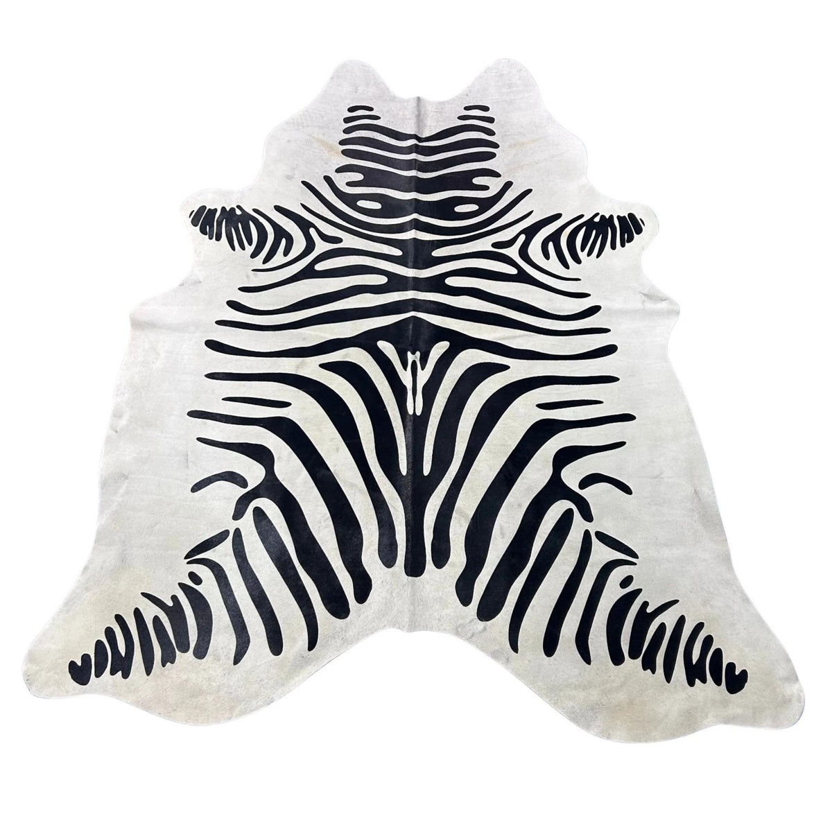 Zebra Cowhide Rug (a few marks and beige in the neck/ fire brand) 7x6 feet Y-083