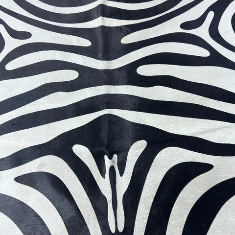 Zebra Cowhide Rug (a few marks and beige in the neck/ fire brand) 7x6 feet Y-083
