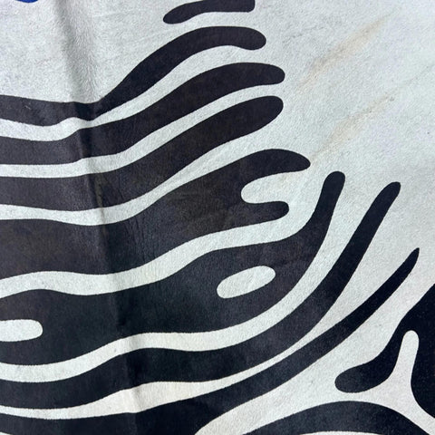 Zebra Cowhide Rug (a few marks and beige in the neck/ fire brand) 7x6 feet Y-083