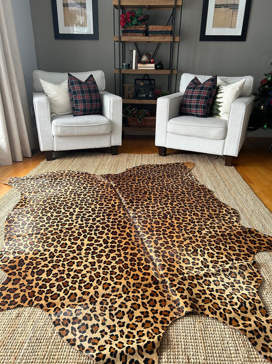 Leopard Cowhide Rug, Leopard Print Cowhide, Leopard Cowhide Average Size: 7X6 feet