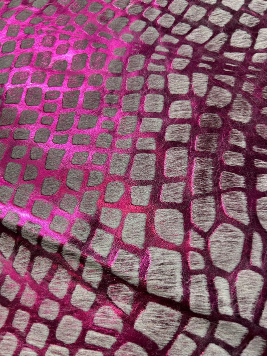 Pink Metallic Crocodile Embossed Cowhide Rug Size: 7x6 feet D-419