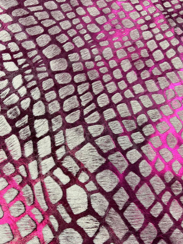 Pink Metallic Crocodile Embossed Cowhide Rug Size: 7x6 feet D-419