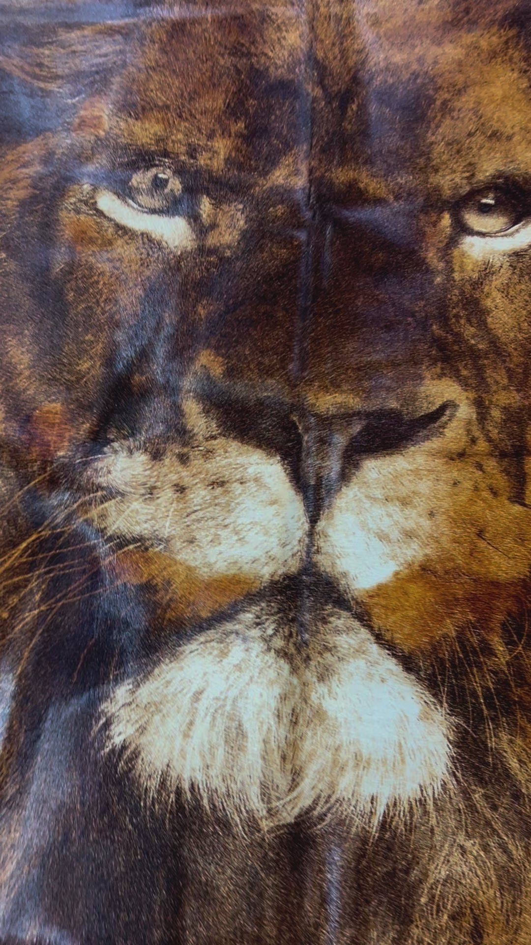 Lion Print Cowhide Rug (hair-on leather) Size: 5.5x5 feet D-415