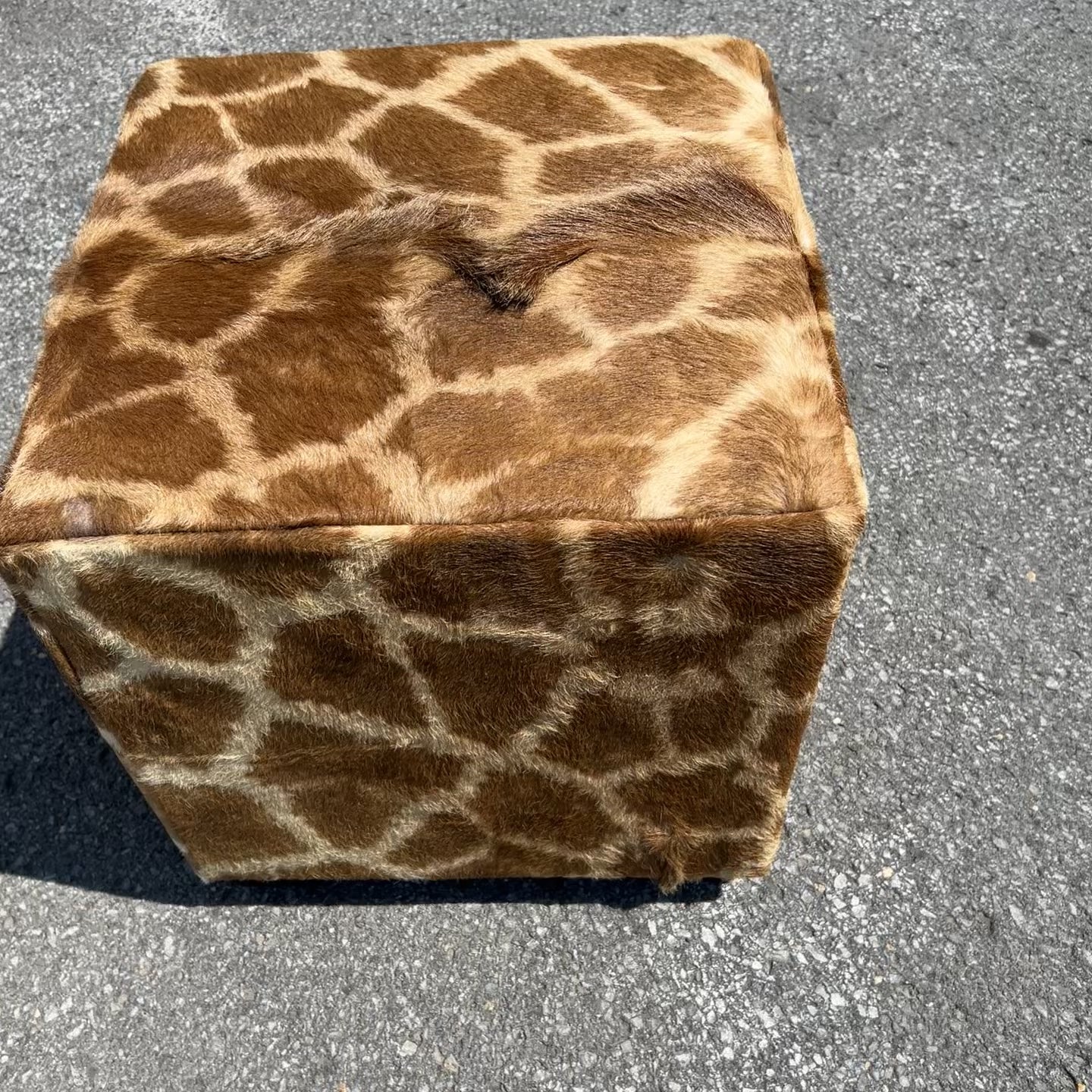 Real Giraffe Skin Ottoman Cube 20 H X 20 X 23H" Giraffe Skin Hair-on Ottoman