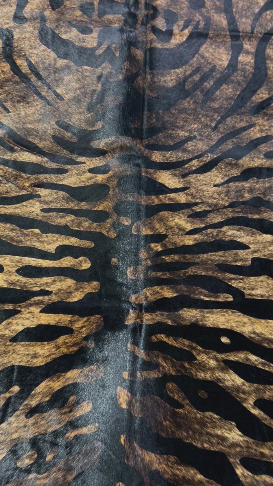 Siberian Tiger Print Cowhide Rug on Brindle Background Size: 7.7x6 feet D-200