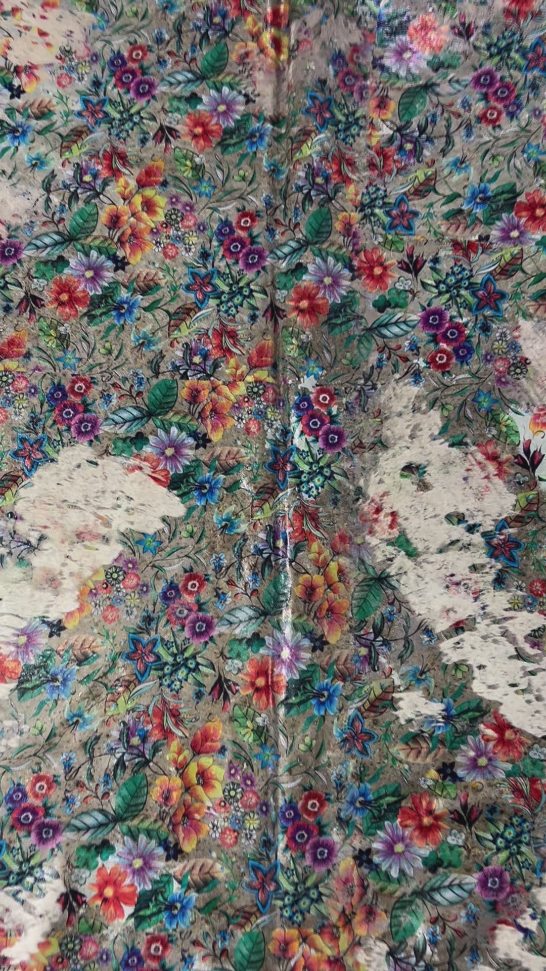 Floral Cowhide Rug (very little hair-on/ thin hide) Size: 7.2x7 feet D-211