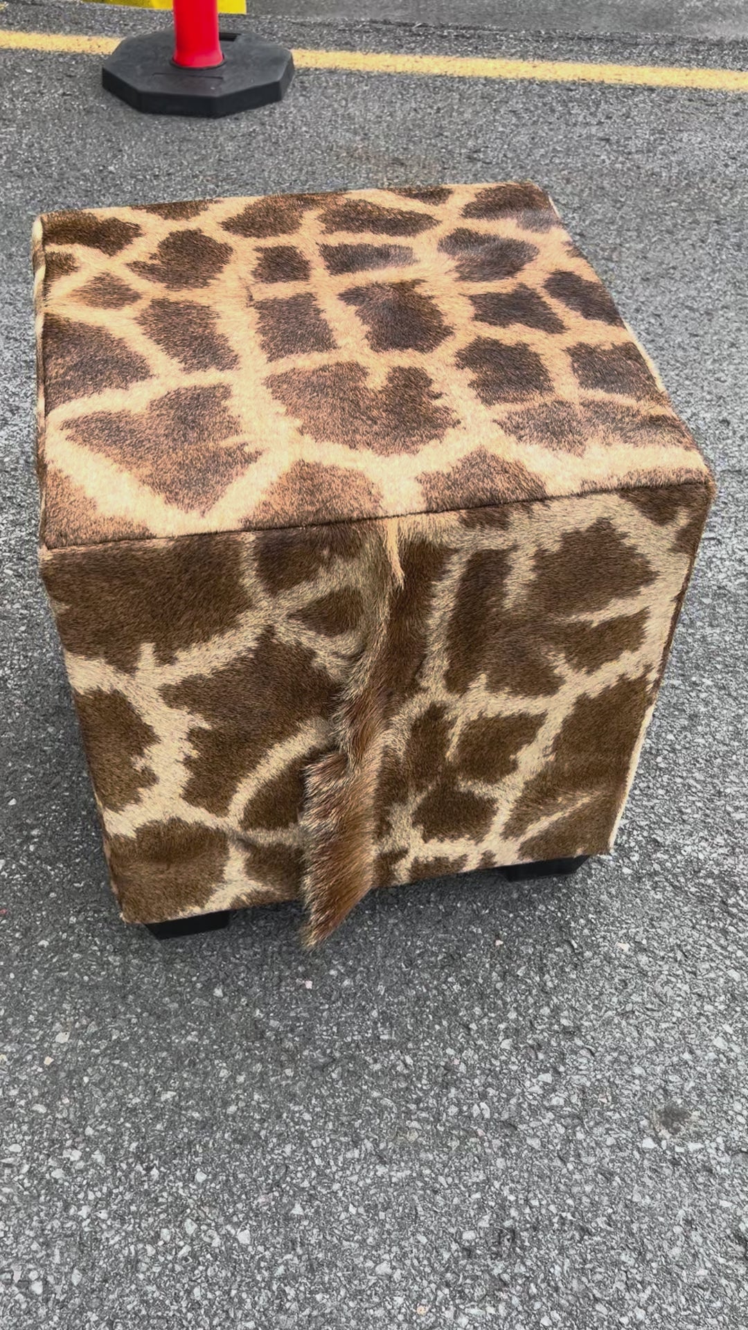 Real Giraffe Skin Ottoman Cube 20 H X 20 X 23H" Giraffe Skin Hair-on Ottoman # 2