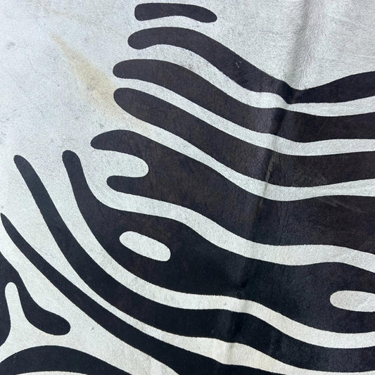 Zebra Cowhide Rug (a few marks and beige in the neck/ fire brand) 7x6 feet Y-083