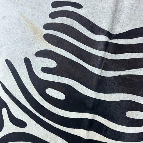 Zebra Cowhide Rug (a few marks and beige in the neck/ fire brand) 7x6 feet Y-083