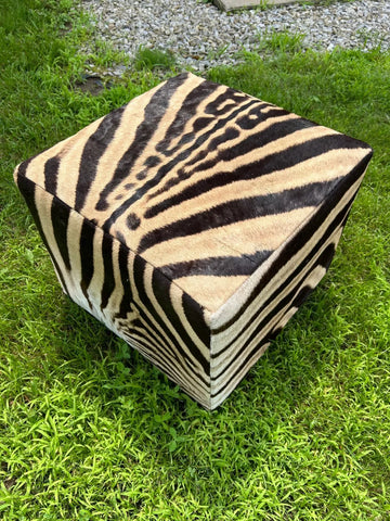 Real Zebra Ottoman Cube 18 H X 20 X 20" Zebra Skin Hair-on Ottoman # 2